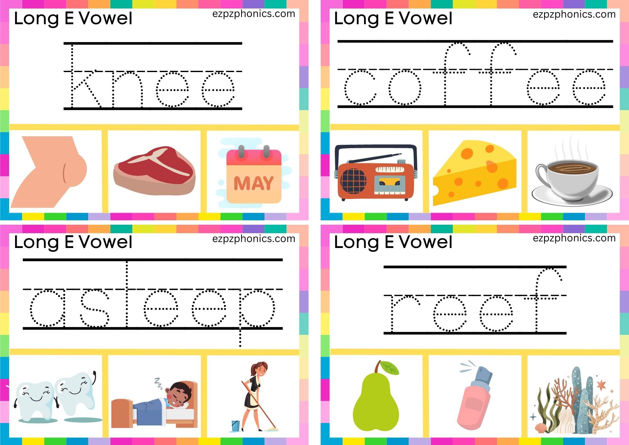Write the word and clip the image Clip cards for long e vowel ee words group 3